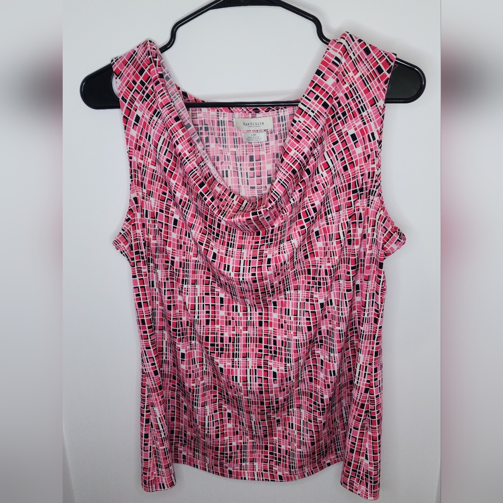 Van Heusen Pink and Black Patterned Top